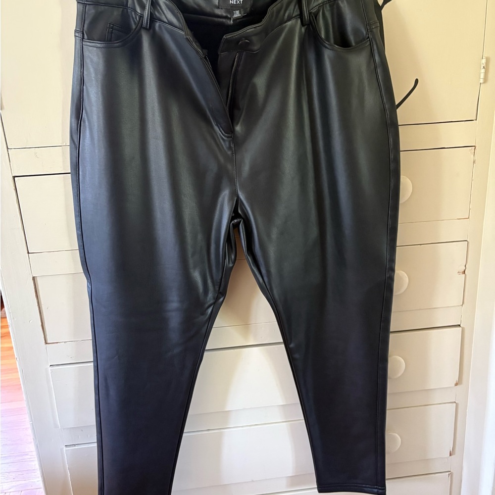 Next Black Tapered Faux Leather Pants